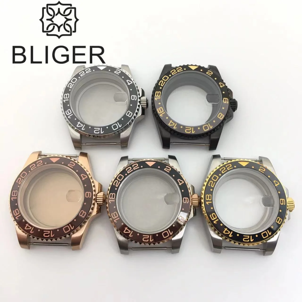 BLIGER 40mm Rose Gold Black Silver 200 meters of waterproof Watch Case Ceramic Bezel Sapphire Glass For NH35NH36ETA2824 Movement