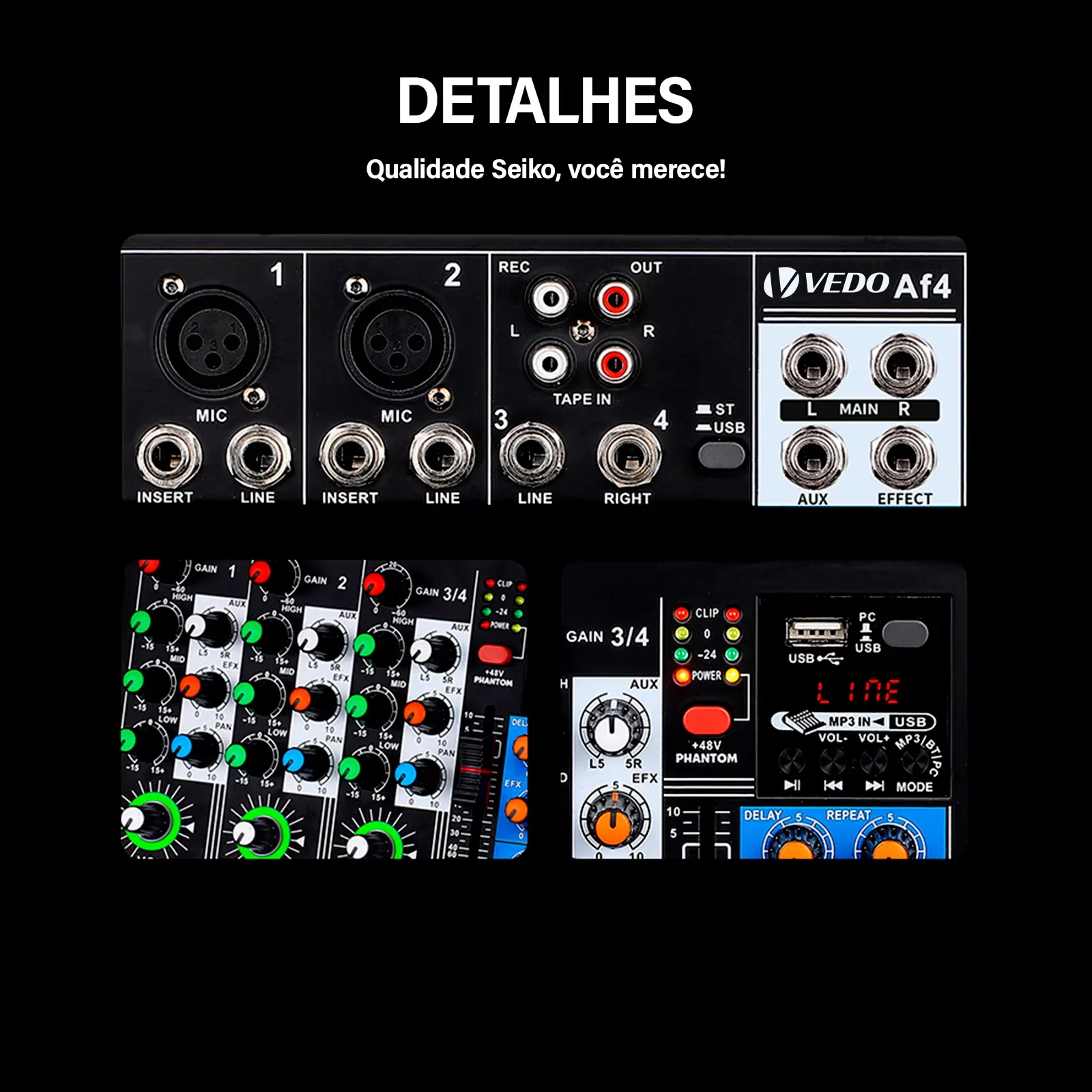 VEDO AF4 Mixer Analog Mixer Merged Digital Sound Card 4 Channels Personalized Function Settings Analog Mixing Console