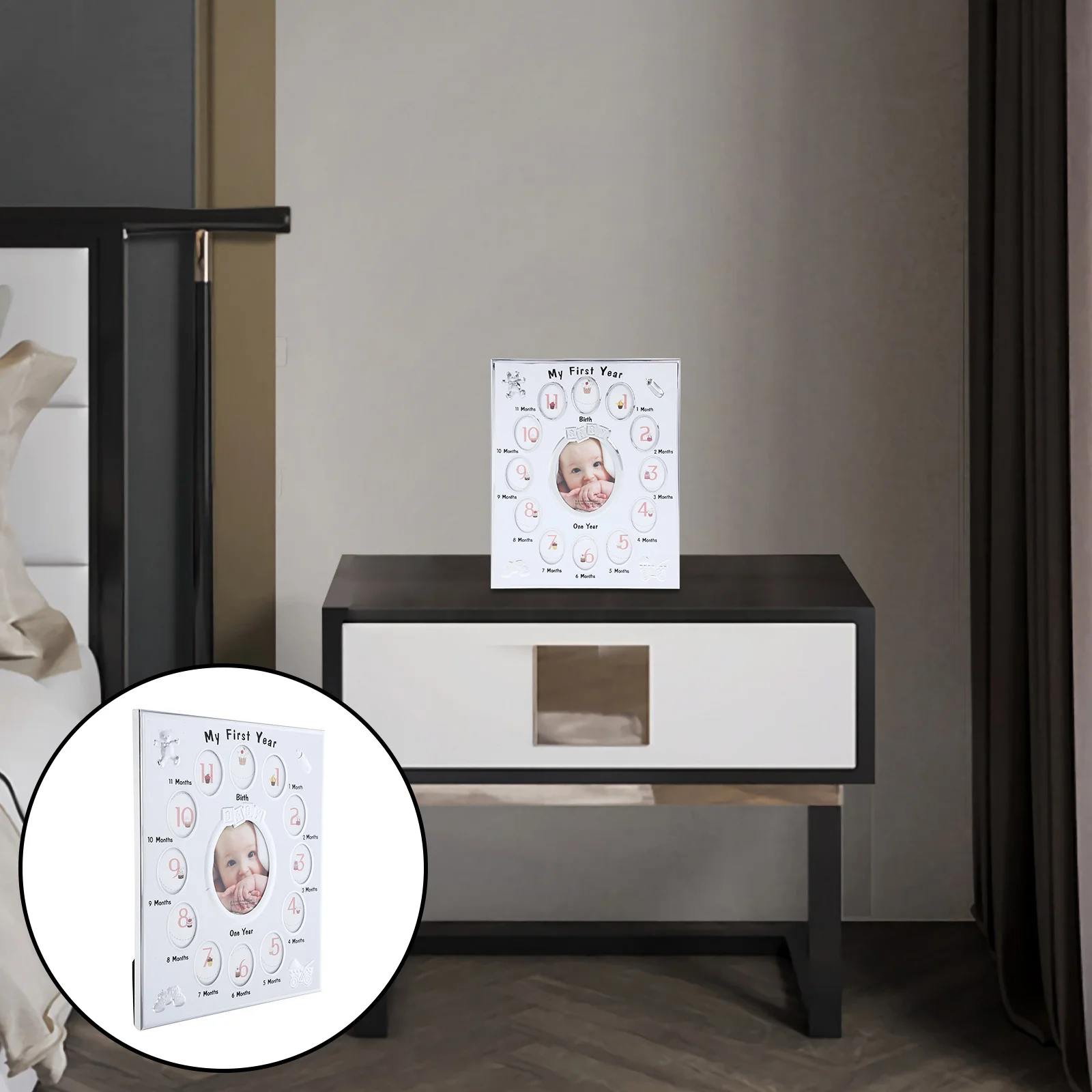 

1pc Baby 12 Months Photo Frame Growth Record Display Rack For Newborn Infant Pictures Milestone Keepsake White