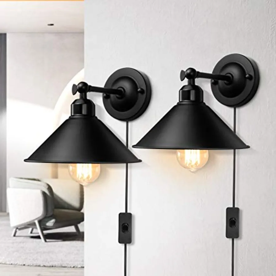 

Plug in Wall Sconce Black Antique Swing Arm Vintage Industrial Light Fixture Wall lamp with Plug in Cord On Off Switch E26 Base