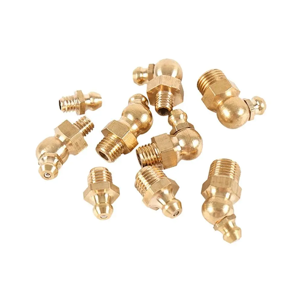 10Pcs M4-M20 Brass Grease Nipple Straight 45 Degree 90 Degree Thread Fitting Hydraulic Grease Fitting Flat Smooth Mouth Brass