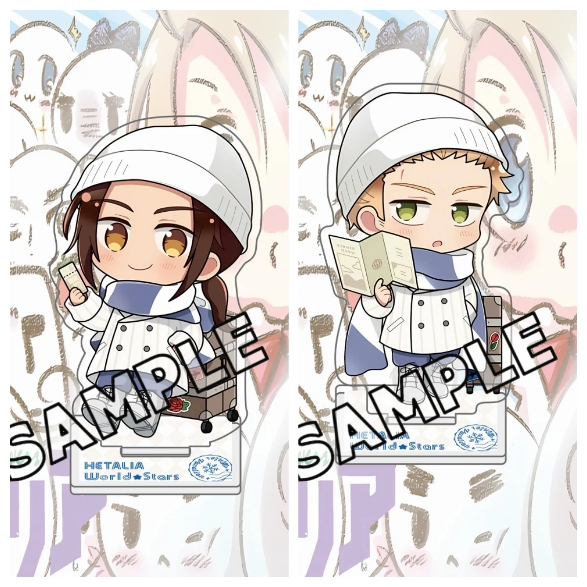 Hetalia Worlds Star Winter Clothing Travel Ver. Q Alfred F. Jones Figure Acrylic Stand with Backboard Ludwig Statue Toy keychain