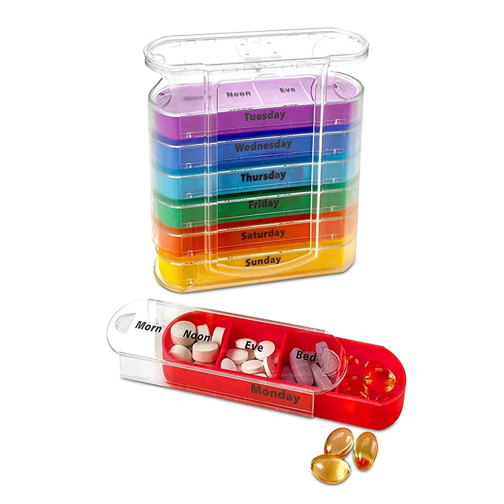 Pill Container Weekly 7 Days Pill Container 28 Compartments Pill Organizer Pill Dispenser Plastic Pill Storage Dispenser