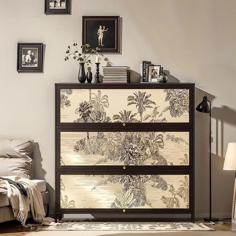 Retro style black bamboo multi-layer shoe cabinet, large capacity storage cabinet, living room storage cabinet, dining cabinet