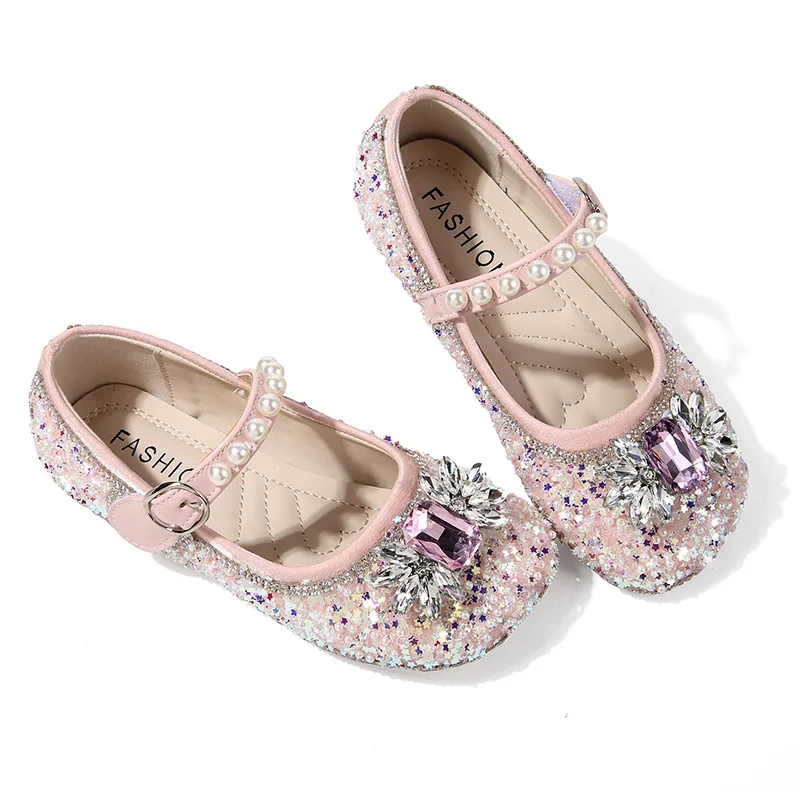 Girls Princess Shoes Toddler Rhinestone Fashion Children Mary Jane Dress Dance Flats Kids Ballet Glitter Soft Sole Leather Shoes