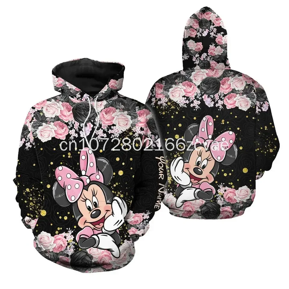 Homens e Mulheres Disney Minnie Mouse Hoodie, Impressão 3D, Moda Casual, Camisa Esportiva de Rua, Personalizado, Y2k Infantil