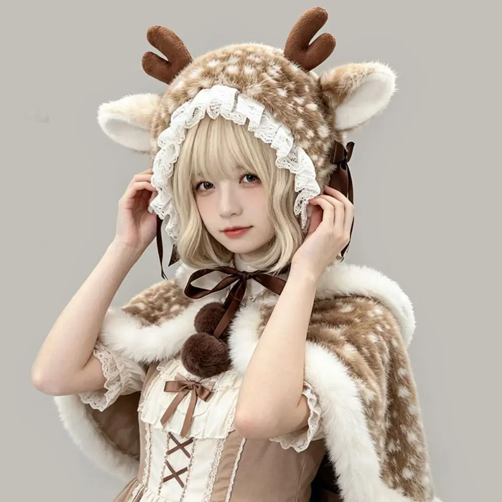 Thick Deer Pattern Faux Fur Hat Leg Cover Warm Cross-tie Scarf Cozy Skin Friendly Japanese Pile Reindeer Leg Warmers