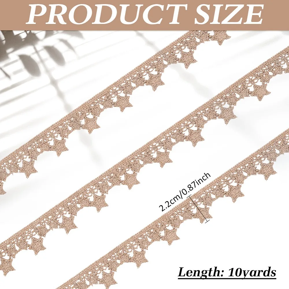 10 Yards Polyester Lace Ribbon for Clothes Accessories Dark Khaki 7/8 inch(22mm) 10.00 Yards(9.14m)/Set