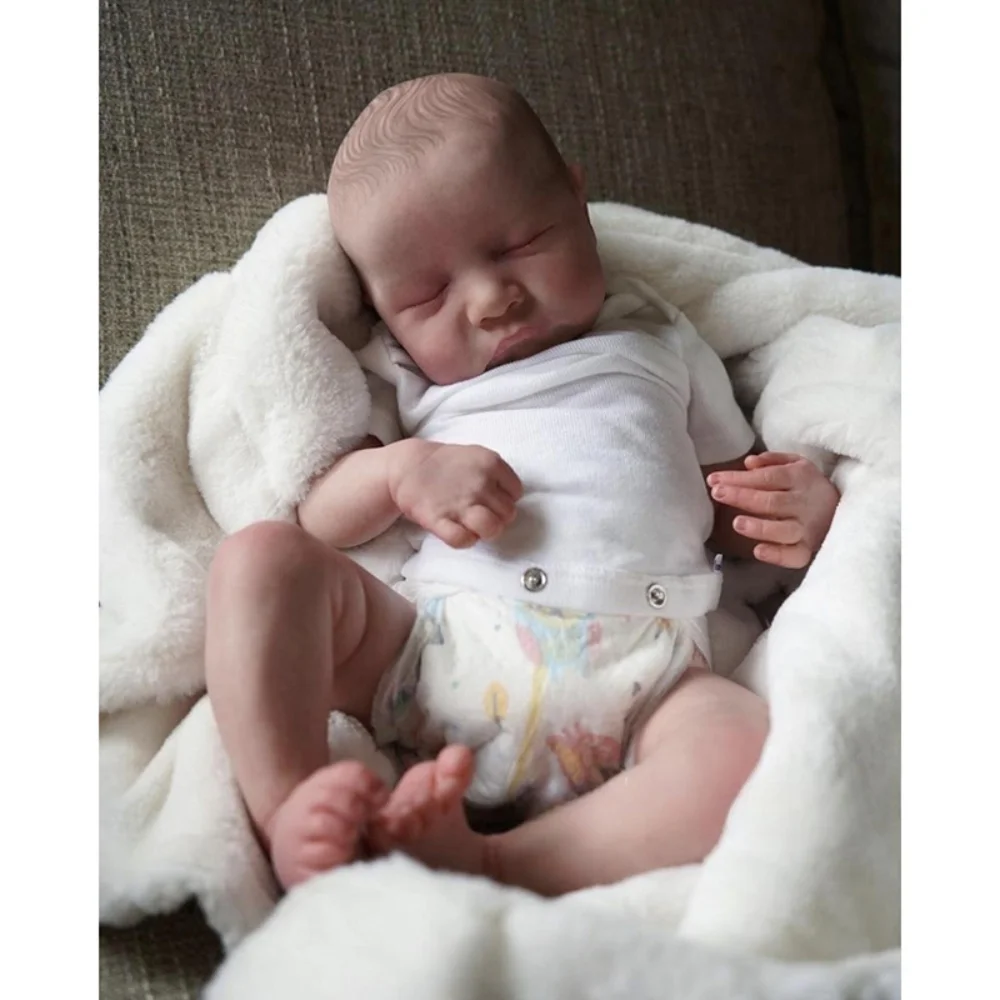 

19Inch Bebe Reborn Doll Sleeping Baby Levi Already Painted Dolls with 3D Painted Details Veins Handmade Lifelike Newborn Dolls