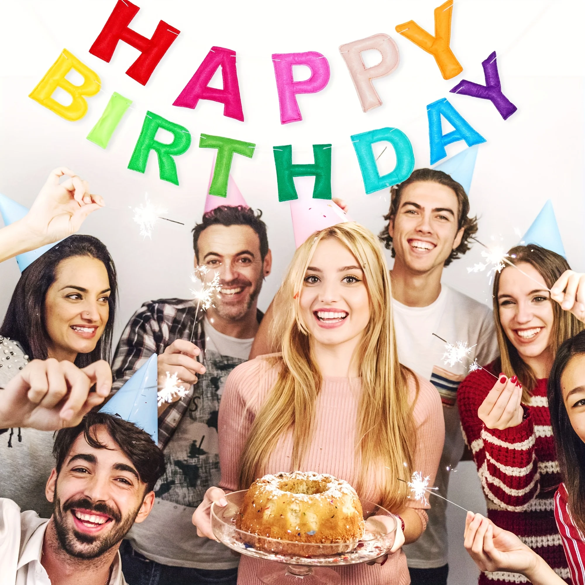 Regenbogen-Filz-Girlande „Happy Birthday“, federlos, festliches Party-Dekor-Banner für Geburtstagsfeiern, Heimdekoration – Detail 2