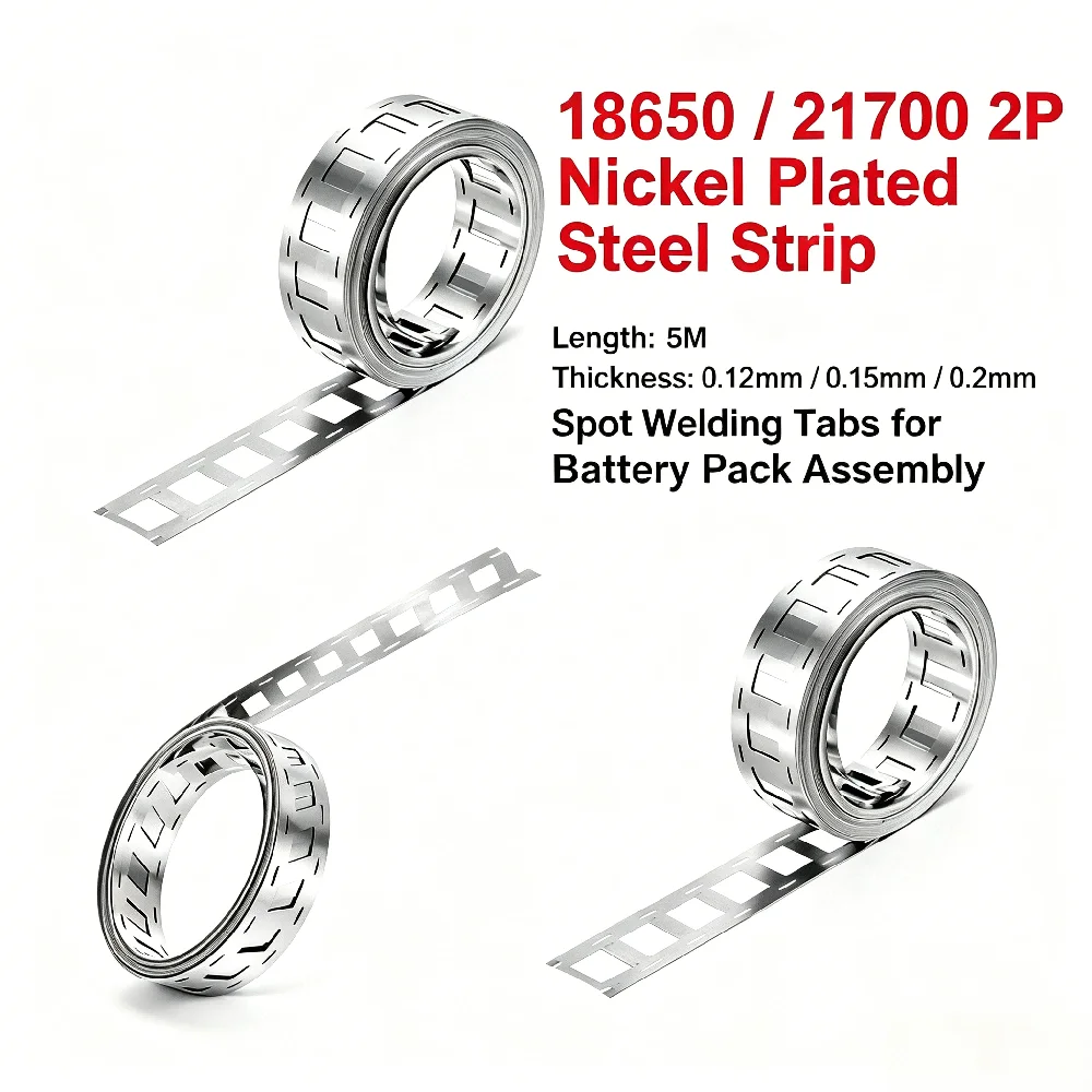 Bild 3: 5M 2P Vernickelte Stahlstreifen Punktschweißbänder 0,12/0,15/0,2mm für 18650/21700 Lithium-Batteriepack-Montage