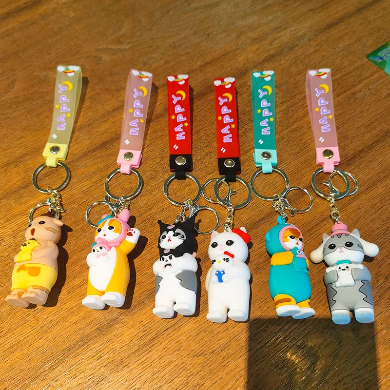 Mofusand X Sanrio Shark Cat Cos Sanrio พวงกุญแจ Kuromi Cinnamoroll ตัวเลขตัวละครของเล่นเครื่องประดับตุ๊กตาแฟนเด็กของขวัญ Key Ring