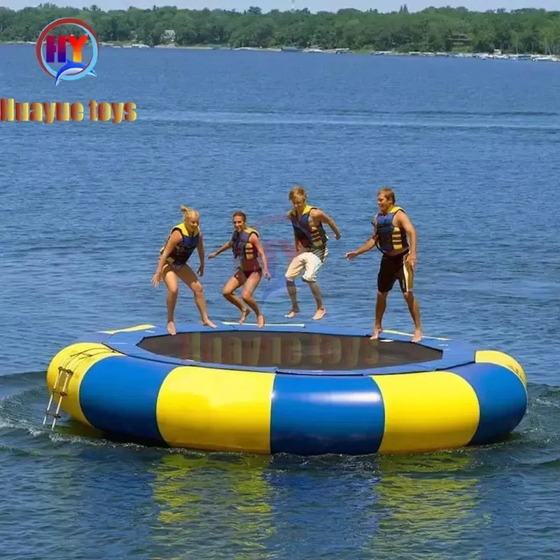 Inflatable Water Trampoline with Slide for 3m 4m Diameter 0.9mm PVC Tarpaulin Floating Island Jumping Platform for Water Park