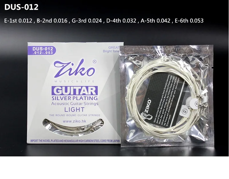 ZIKO DUS 010 011 012 Akustische Gitarre Saiten Hexagon Carbon Stahl Core Silber Überzug Musical Instruments Zubehör Teile – Detail 12