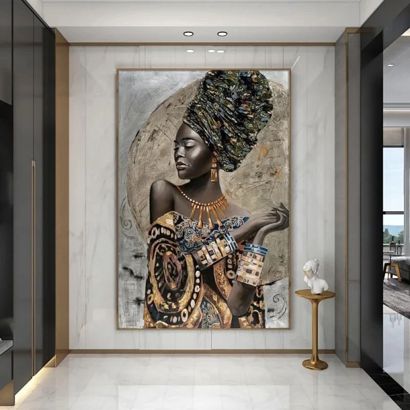 African Abstract Black Wall Art Gorgeous Women Noble Dress HD Oil on Canvas Posters and Prints Home Living Room Decoration Gift