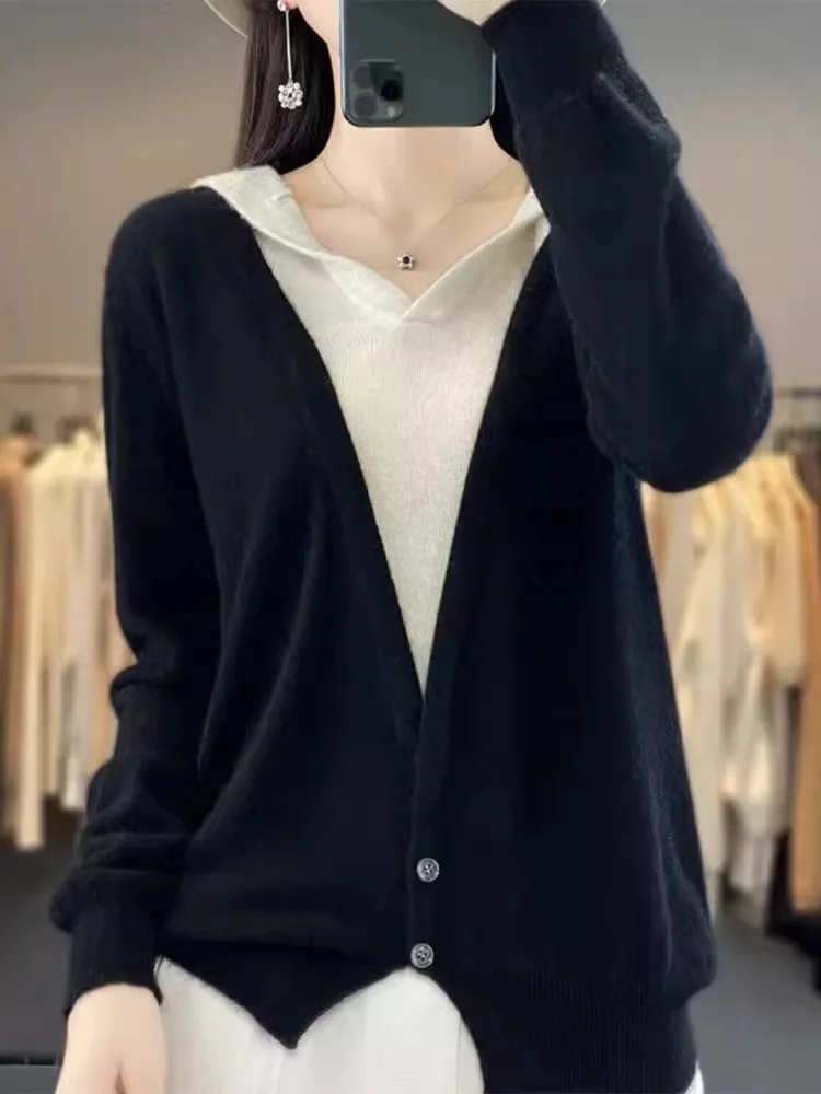 Autumn Winter New Sle Women's Pure Camere Sweater V-Ne Knitted Loose Woolen Base Hat irt Loose Fit Color Blo Design