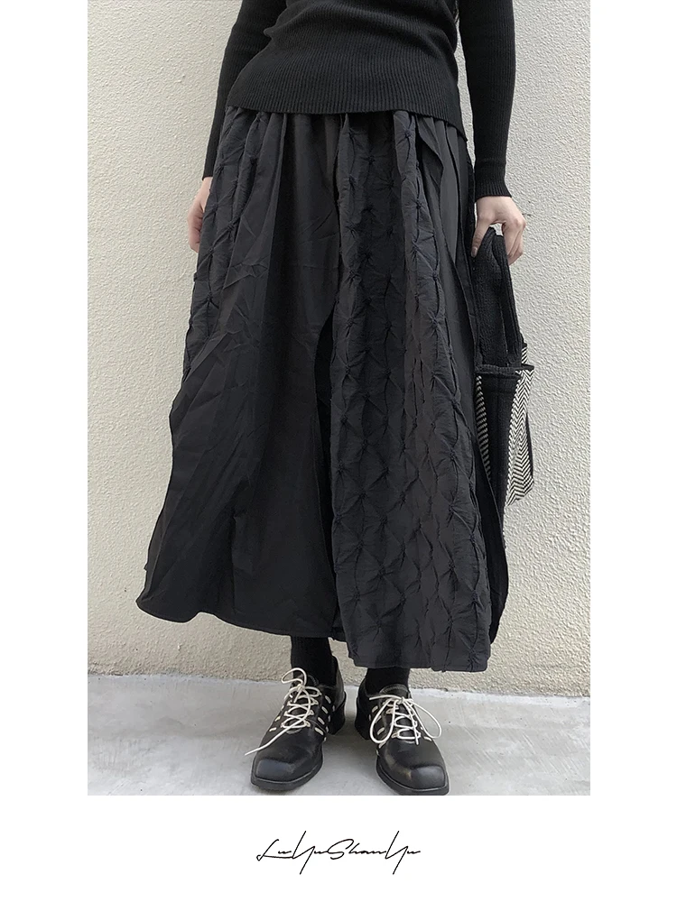 

A-Line Midi Skirt Vintage Sle with kets mid Waist Other Material Long A-ape Pure Color Winter Faion Women's Clothing