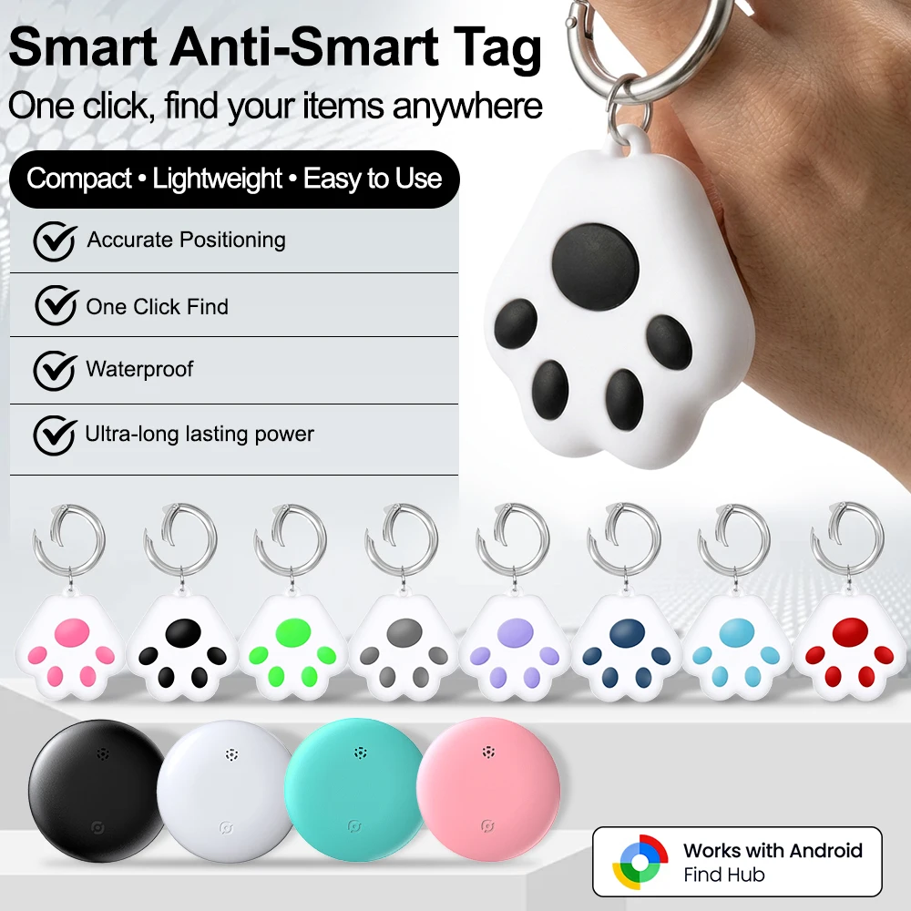 Mini Smart Bluetooth Tracker Works with Google Find Hub, Anti-Lost Locator Tag With Case Keychain for Pet Car Keys Item Finder