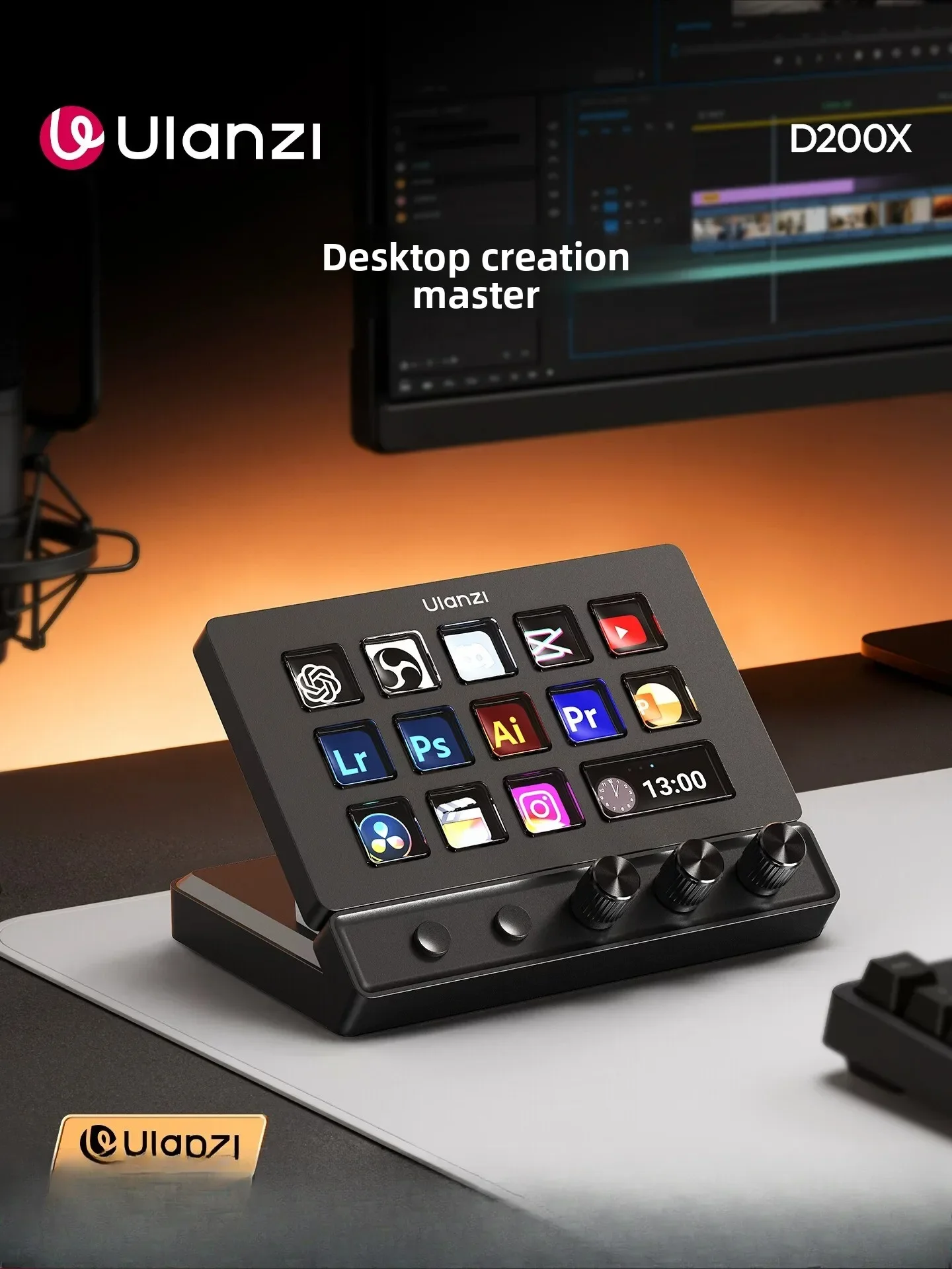 D200X Knob Editing Assistant Custom Keypad Desktop Controller Computer Peripherals Expansion Dock Director Console