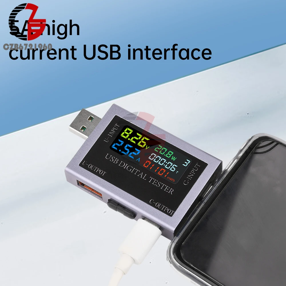 DC 4.5-50V 0-8A USB Type-C Tester Multi-function Digital Display Voltage Ammeter Power Meter DC Power Bank Charging Indicator