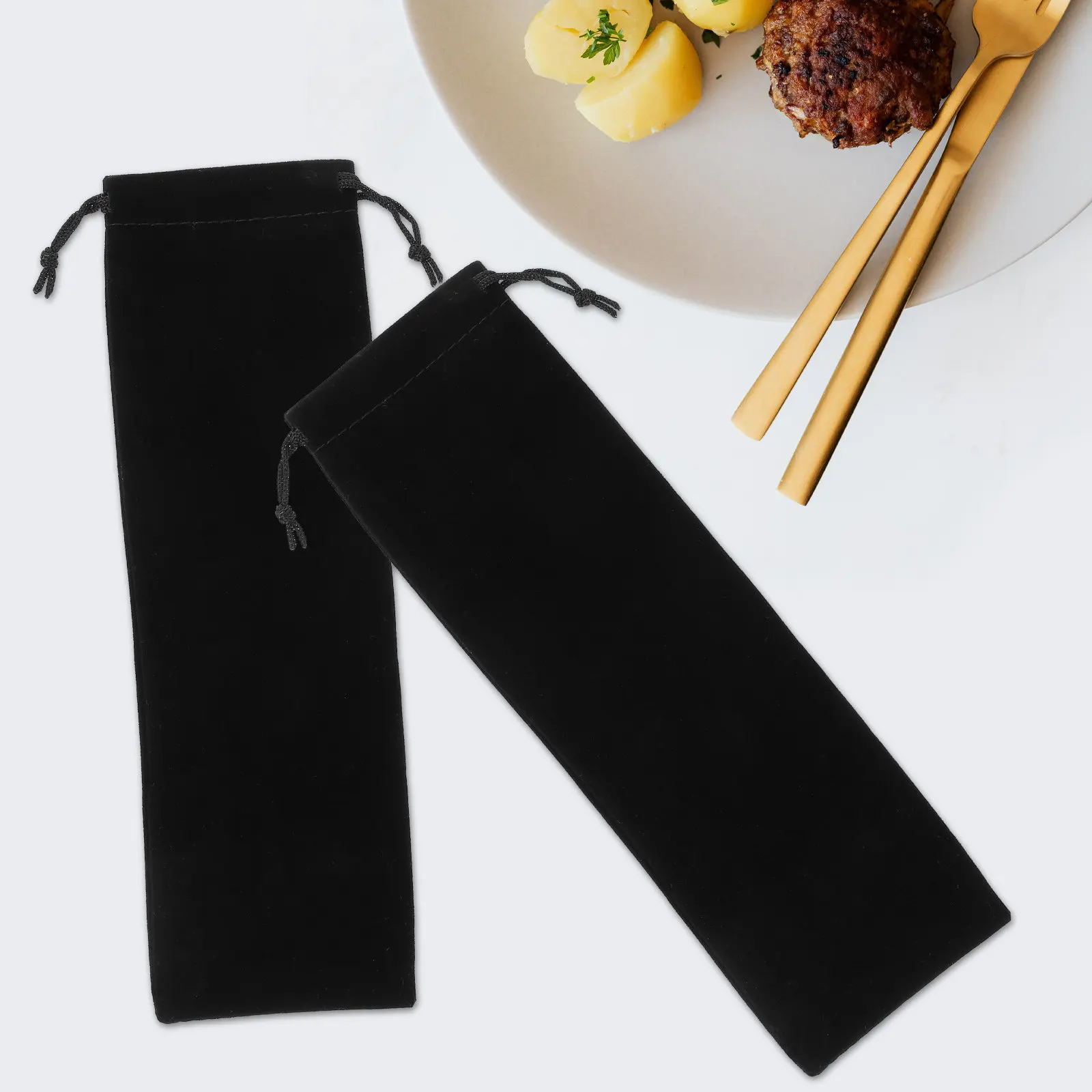 

12Pcs Drawstring Cutlery Storage Pouches Portable Tableware Bags for Chopsticks Fork Spoon Knife Picnic Camping Lunch Gift Use