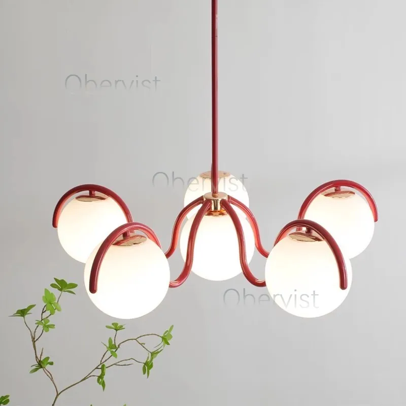 

Nordic Magic Bean Glass Pendant Light, Red, Cream Color, Living Room Chandelier, Minimalist Bedroom, Study, Dining Room Light