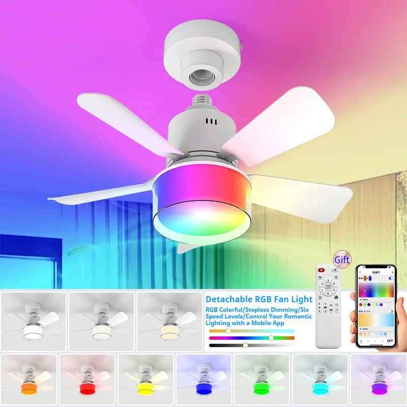 Ceiling fans with Lights, RGB Low Profile Indoor Ceiling fan with Light & Remote/App Control, Dimmable, Flush Mount For Bedroom