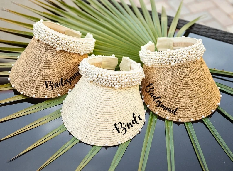 

Bachelorette Sun Visors With Pearls Customed Sun Hat Pearls With Names Bachelorette Party Bridesmaid Gifts Bride Squad Hats-pear