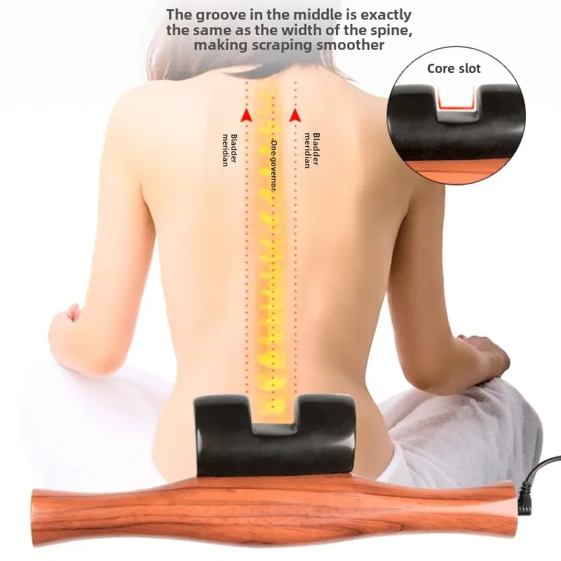 Push-back Chiropractor Electric Hot Stone Moxibustion Equipment Scrape Massage Gua Sha Tool Wood Therapy Tools for Body Contour