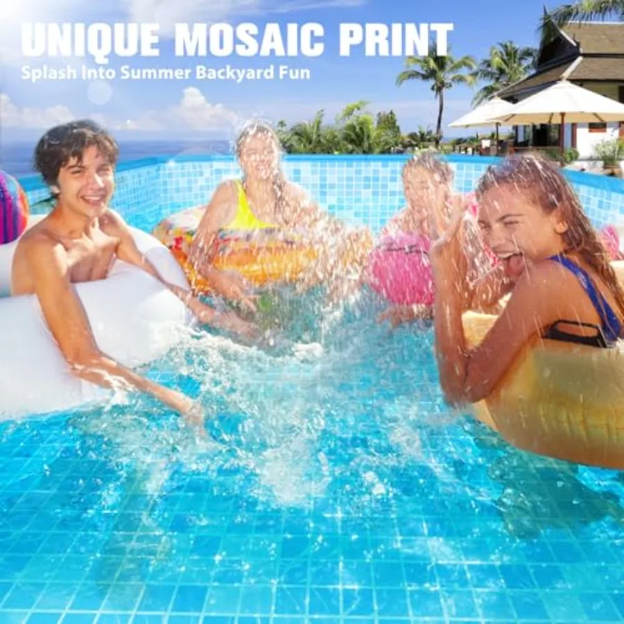 Backyard large foldable pool for adults and kids, thickened non-inflatable collapsible pool with mosaic design, 108x68x20, blue