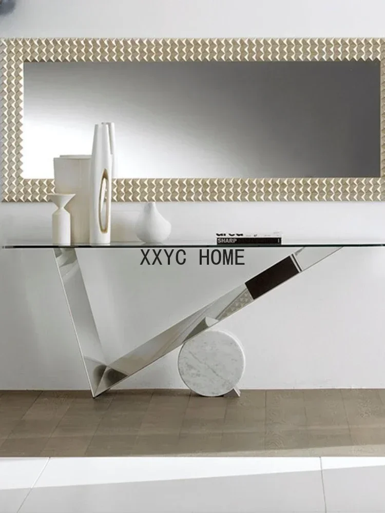 Light Luxury Glass  Modern Minimalist Metal Hallway Table Aisle Corridor Long Table Case Table
