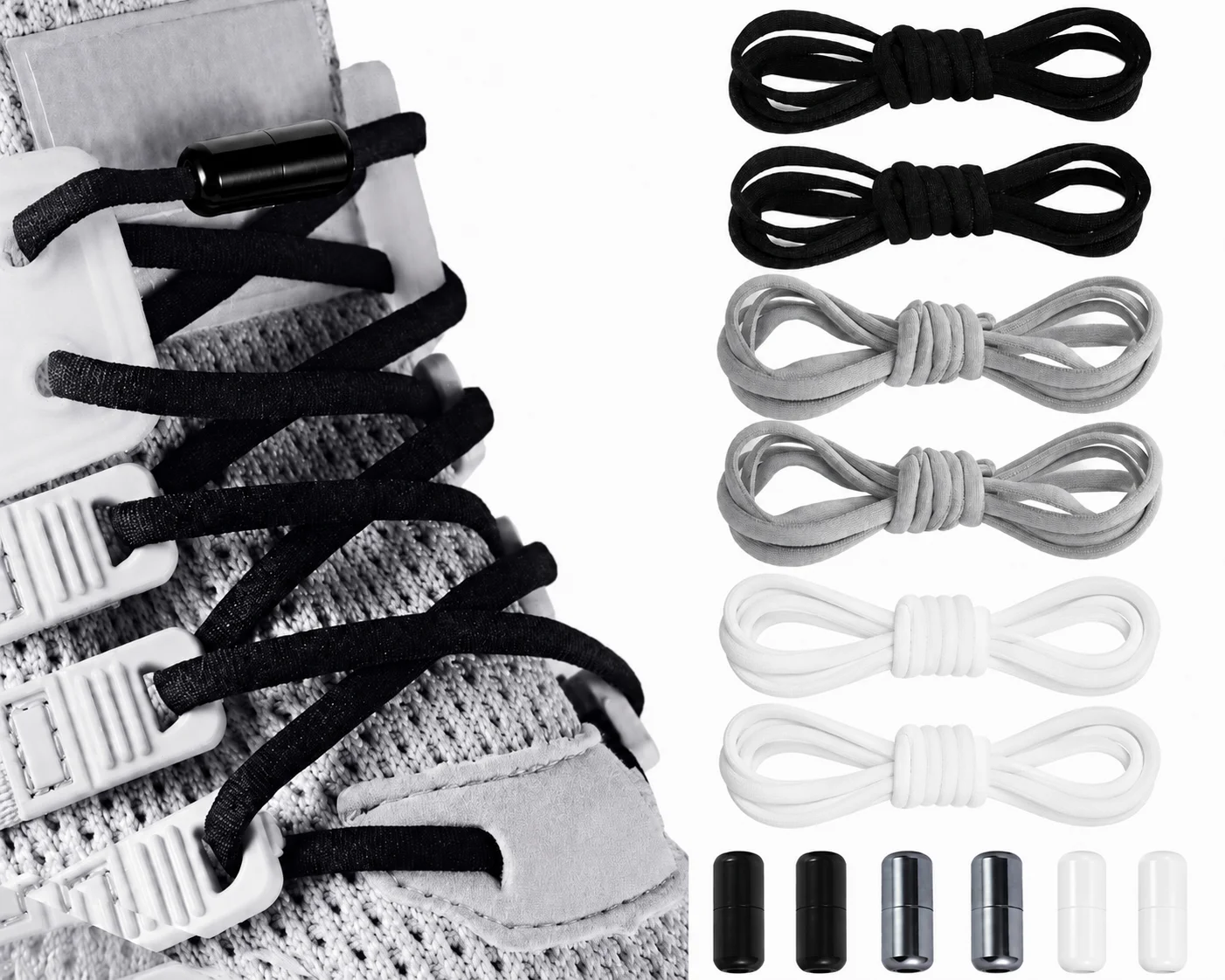 Elastic No Tie Shoelaces with Metal Capsule Lock Buckles, 15 Colors Optional Lazy Stretch Shoe Laces for Sneakers Running Shoes