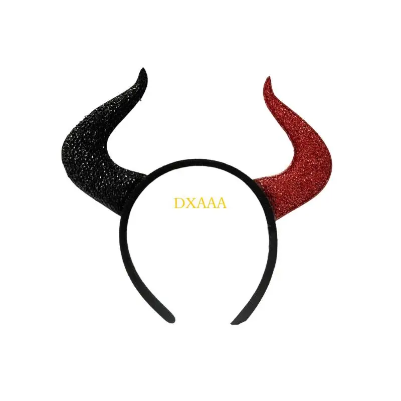 DXAA Devil Costume Accessories Cosplay Hairband Headdress for Halloween Dressing Up Party Red and Black Devil Horns Headband