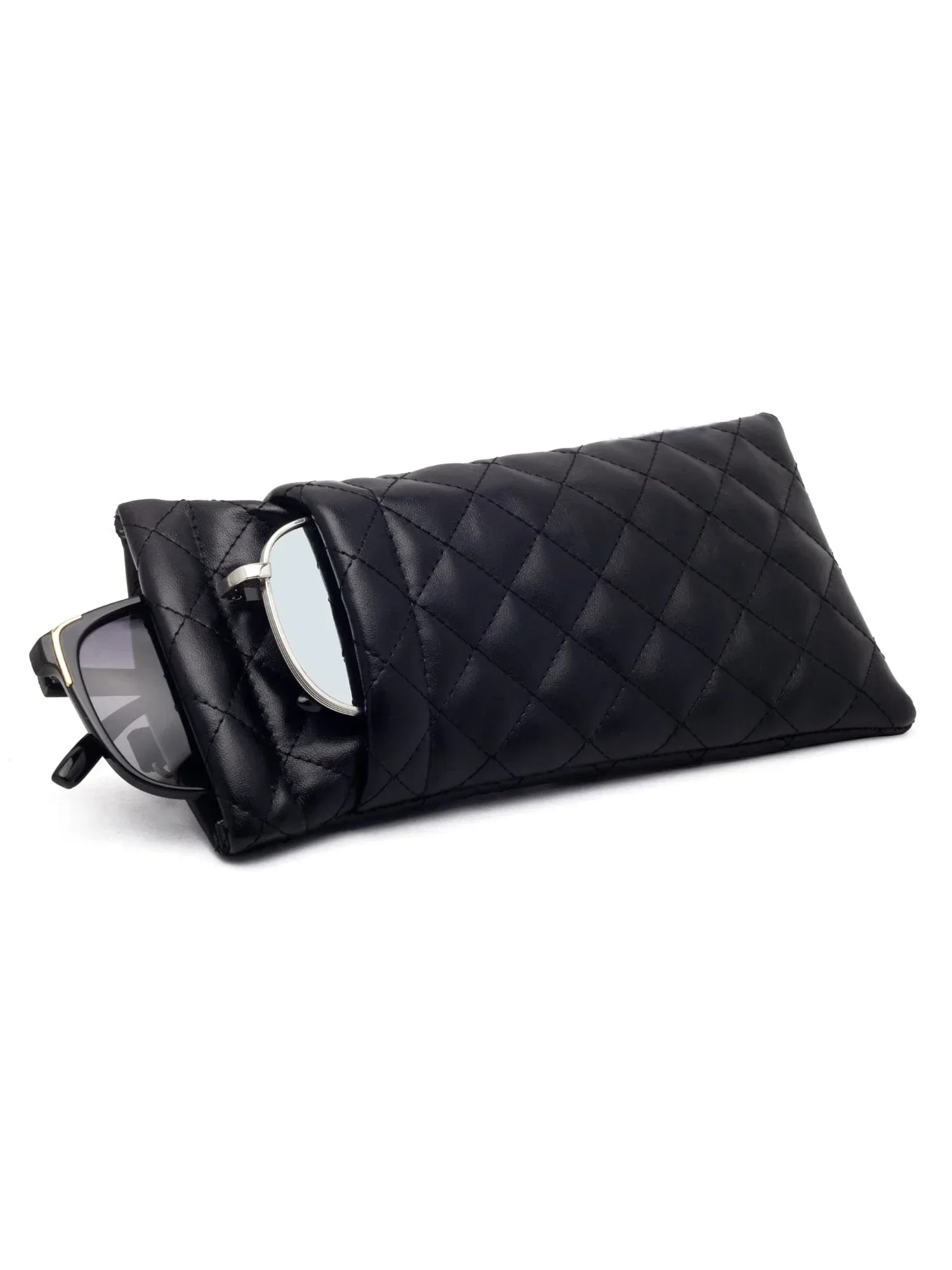 1 Stück Weiches PU-Doppel-Brillenetui Tragbares Squeeze-Top-Leder-Brillenetui Minimalistisches Argyle Anti-Kratz-Brillenaufbewahrungsetui – Detail 9