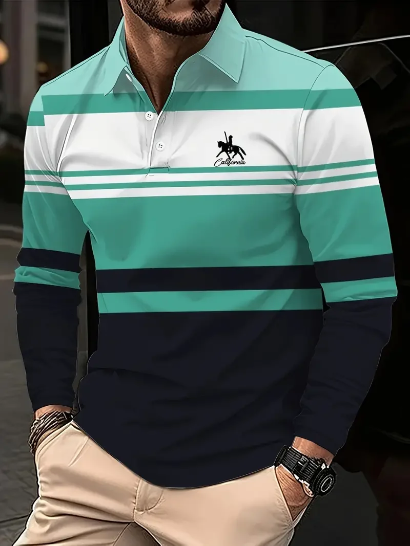 

Classic minimalist striped long sleeved men's polo fashion autumn and winter casual golf oversized sport pullover men's Clothing