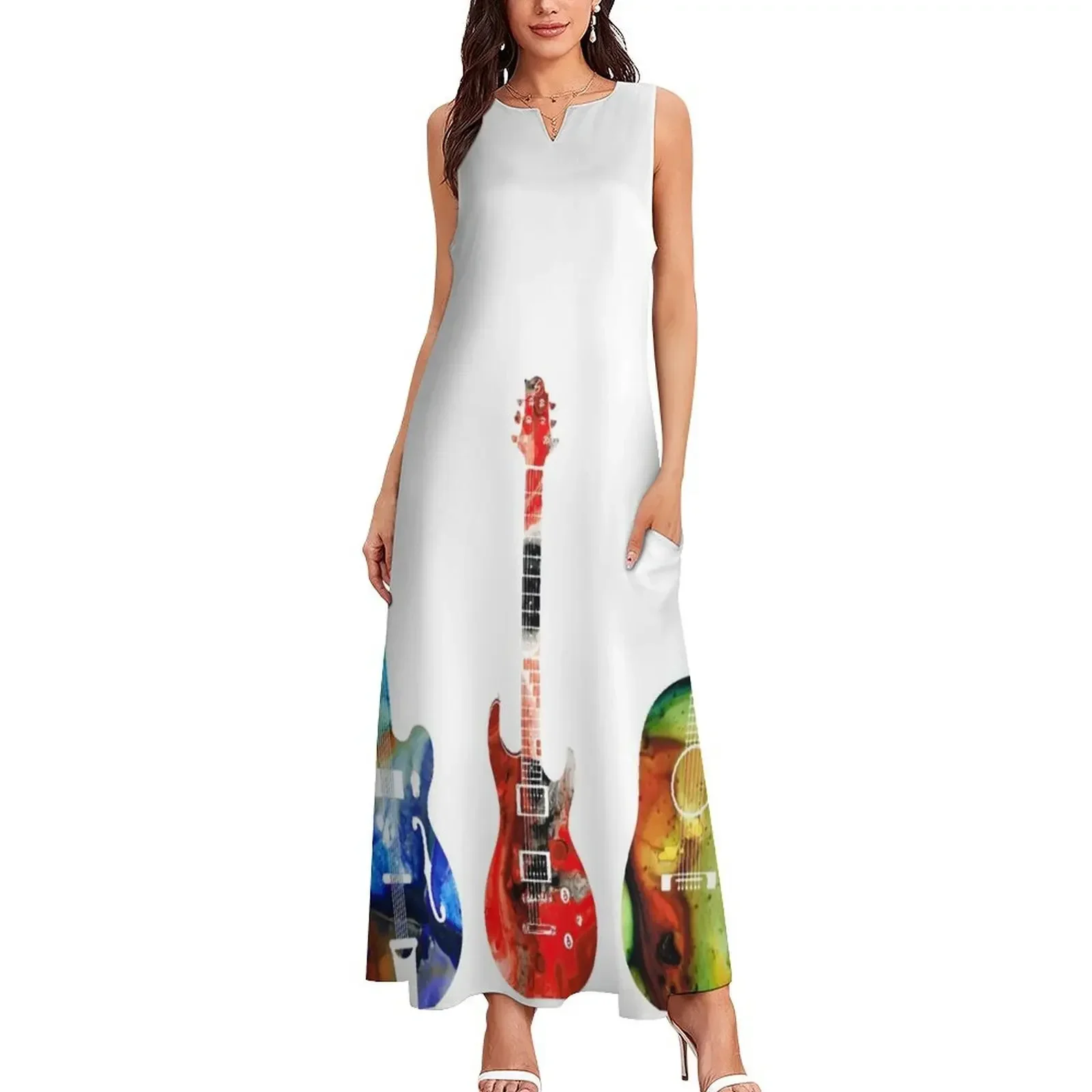 Guitar Threesome - Colorful Guitars By Sharon Cummings Long Dress summer dress woman 2025 Dress