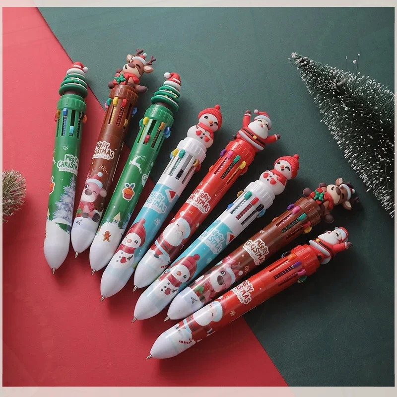 24 Pcs Christmas Press Ten-Color Ballpoint Pen,Creative Multi-Color Christmas Stationery Gift