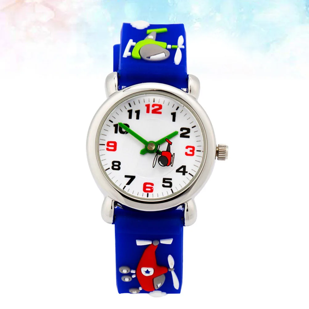 ساعة يد زرقاء ثلاثية الأبعاد بتصميم كرتوني مقاومة للماء وحزام قابل للتعديل ونمط مقاتلة للرائعة