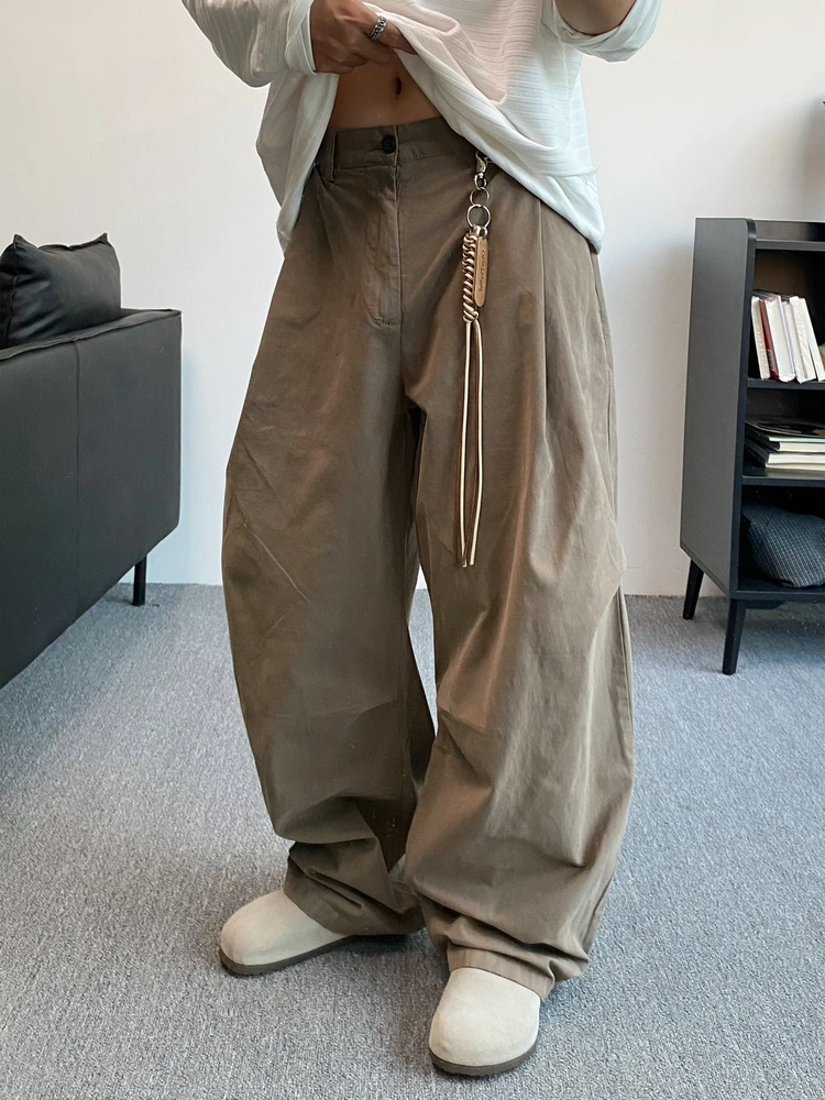 

American Retro Loose Wide Leg Pants Men's Casual Straight Workwear Long Trousers Pure Color ape Faionable Loose Fit