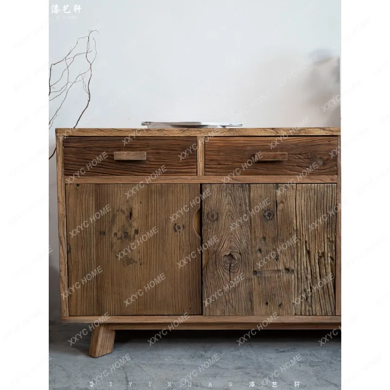 Wabi-sabi style old elm sideboard b&b bedroom weathered storage cabinet