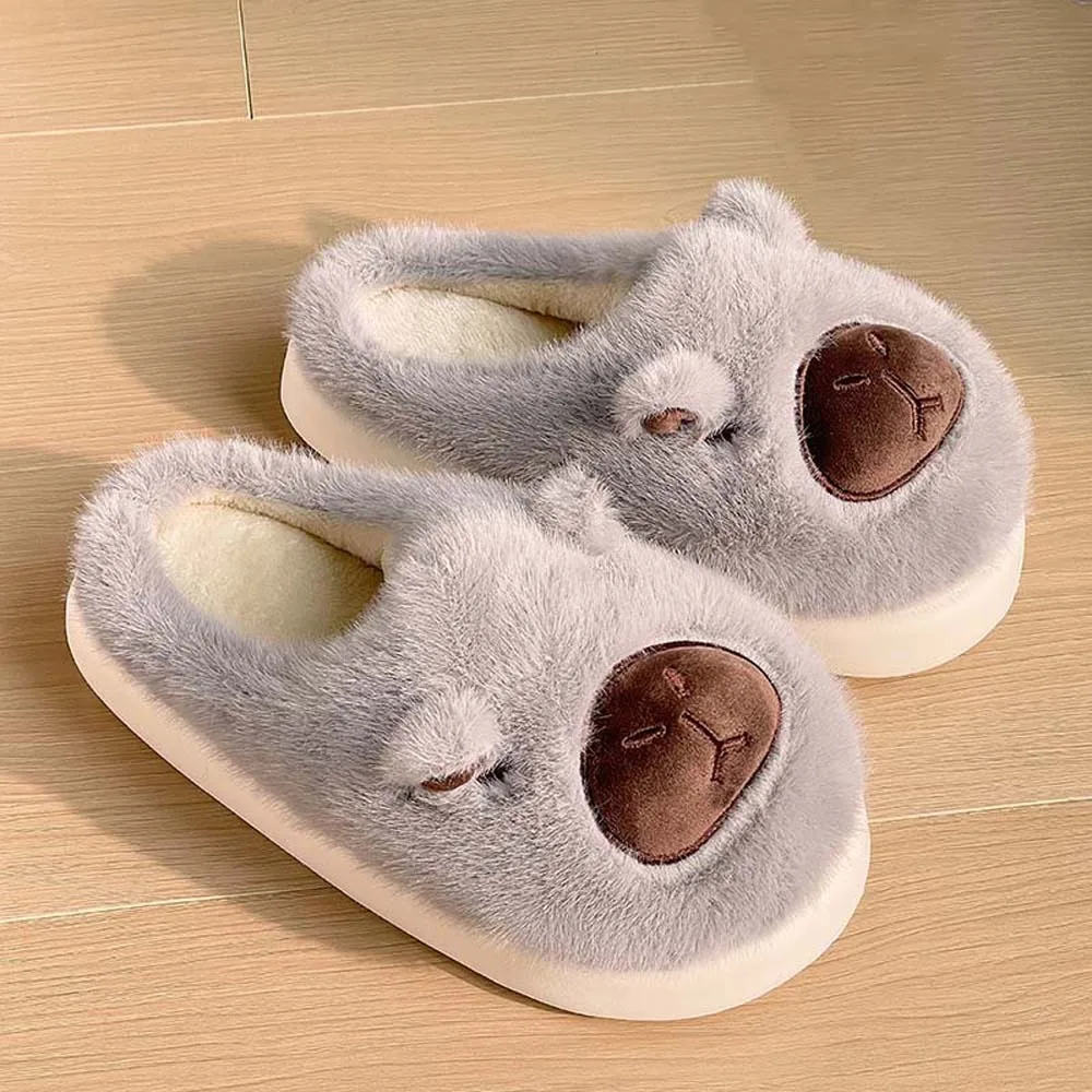 

Casual Soft Capybara Furry Slippers Thickened EVA Cartoon Cotton Slippers Plush Solid Color Warmer Home Cotton Shoes Men