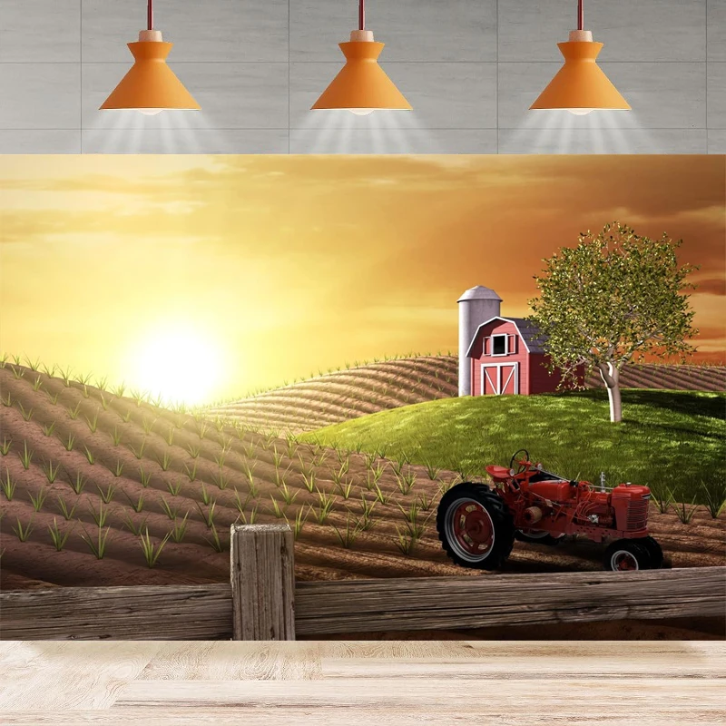 Photography Backdrop Party Farmland Red Barn Tractor Country Hills Fall Cornfield Sunrise Rural Farm Background Wall Banner