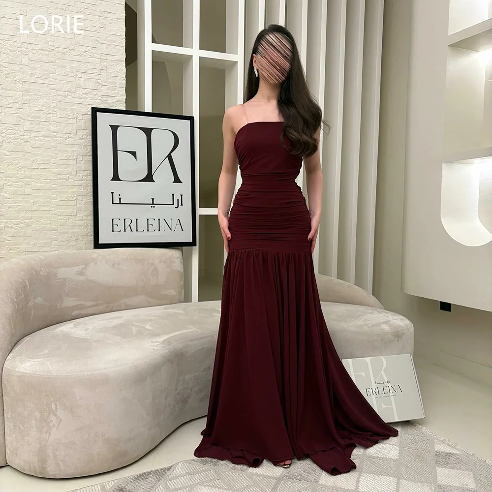 

LORIE Chic Red Chiffon Evening Dresses Strapless Sleeveless Pleats Party Dress Mermaid Floor-Length Prom Gowns Customized