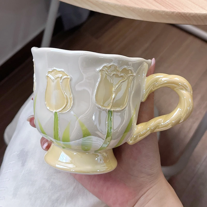 

Ceramic Tulip Goblet Mug High-Value Drinkware Cup For Home And Garden Kitchen Dining Bar Suitable For Birthday Gift For Girls