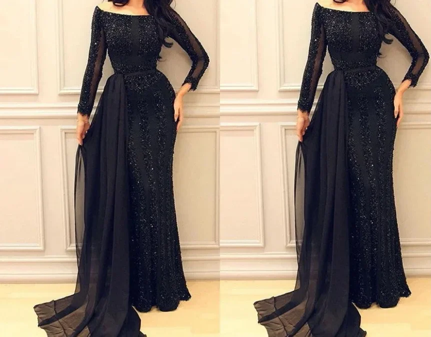 

new Sexy Gild Sequins See Through Mesh Cloak Full Bridesmaid Dresses For Women Dress black Vestidos