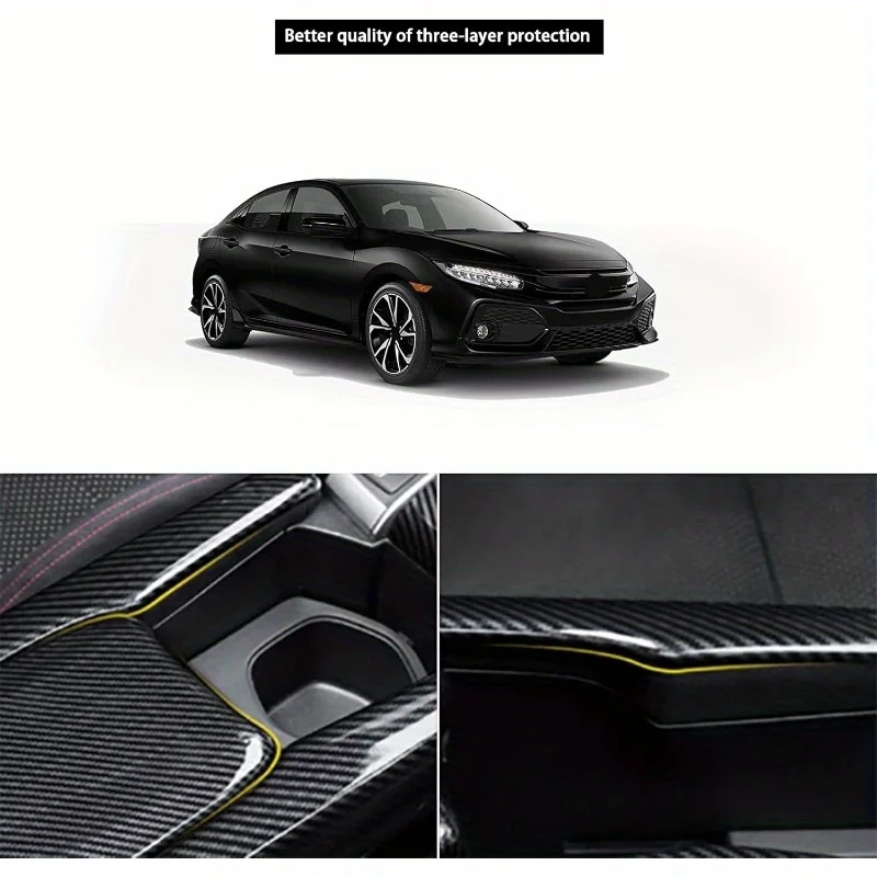 10غطاء صندوق مسند الذراع في المركز المدني、غطاء لوحة داخلية、حامي مسند الذراع、زخرفة سيفيك جديدة，مناسب لهوندا سيفيكType-Rغطاء مسند الذراع الأوسط من ألياف الكربون-ABSغطاء واقي