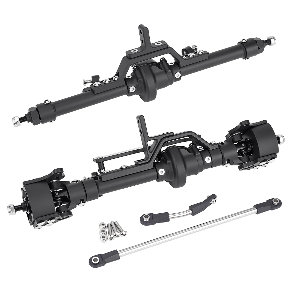 Aluminum Alloy Complete Front & Rear Straight Axle for 1/10 RC Crawler Car LCG Cheater Rigs Comp DIY Builds Upgrade Parts