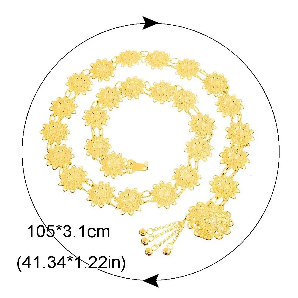 ヴィンテージインドのベリーダンスのウエストチェーン,ゴールドとシルバーの色,ジプシータイとトルコの金属,中空の花