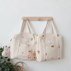 Sac à Langer pour Nouveau-Né Coréen, Sacoche pour Maman, Attirail à Bandoulière, Broderie d'Ours, Pochette Matelassé pour Poussette, Grand Bagage de Messager, Organisateur de Rangement