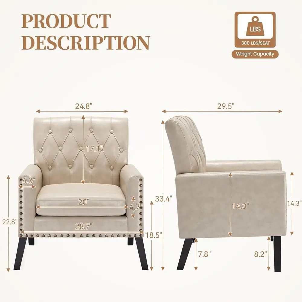 aux Leather Accent Chair, ern Upholstered Armchair with Button Tuted Back, Century Comy Club Chair with Wood Legs Leather Readin
